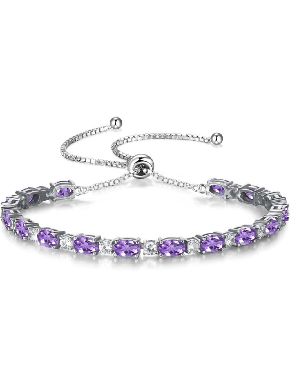 Adjustable Sterling Silver Plated Birthstone Bracelet for Women - Perfect Gift